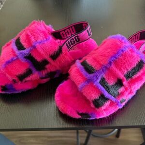UGG Vibrant Pink and Purple Fluffy Sandals